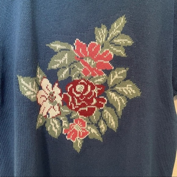 Vintage Floral Knit Short Sleeve Sweater size medium - Picture 2 of 5